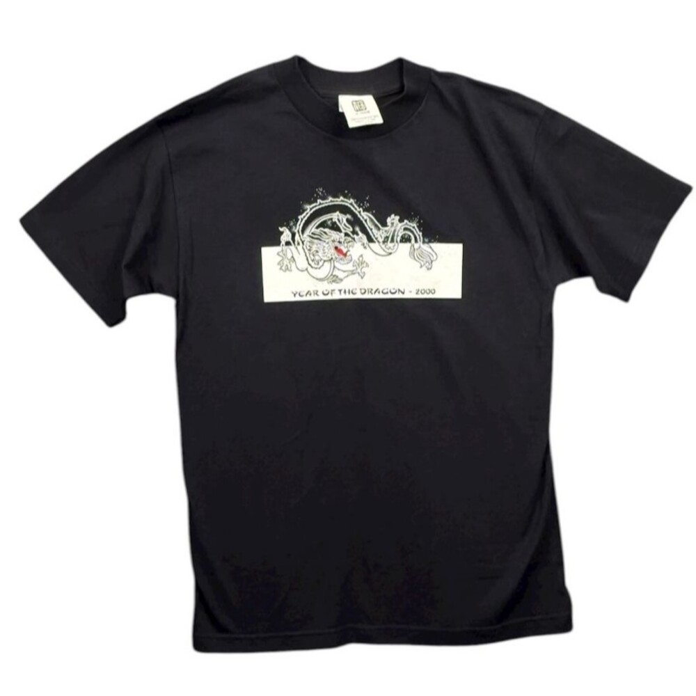 Vintage Y2K Year of Dragon Graphic Medium‎ NWT Black T Shirt USA Made 2000 NOS